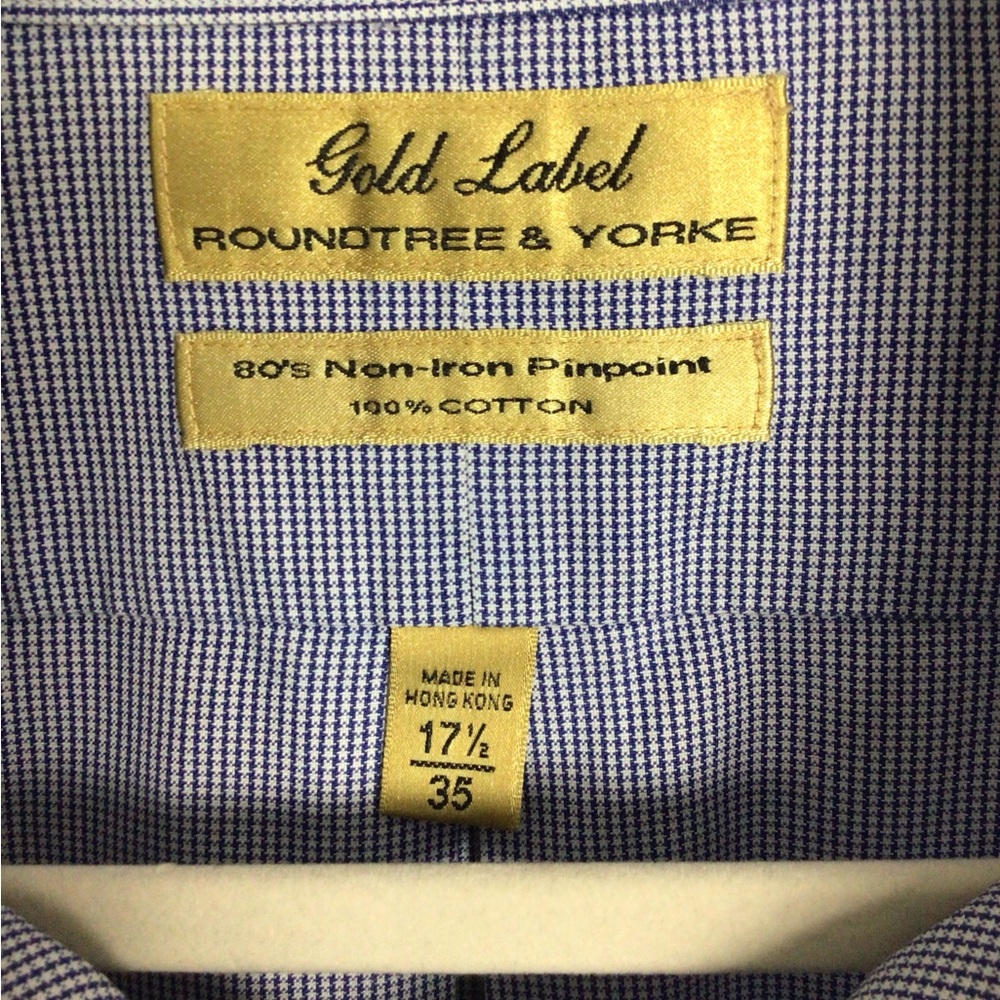 Roundtree & Yorke Gold Label Men's Blue White Button-Down Shirt 17.5 - Picture 3 of 3